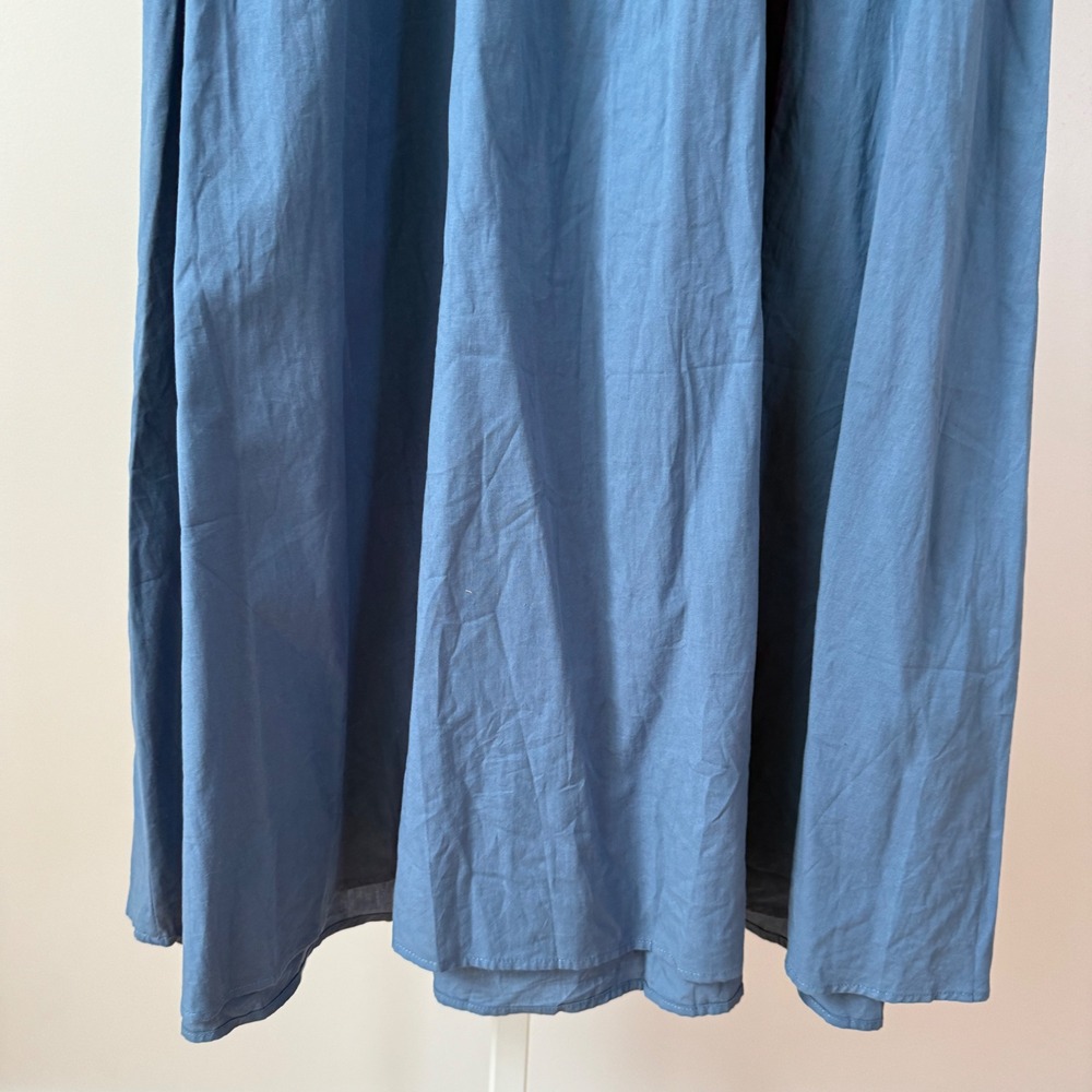 Scarlet Darkness Blue Button Front Midi Dress Tie Waist Sheer Sleeve Women's 2XL - Picture 3 of 8